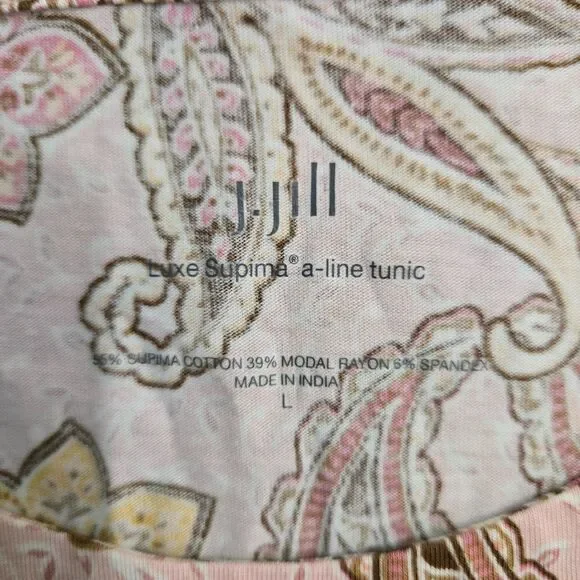 J. Jill Women L Luxe Supima A Line Floral 3/4 Sleeve Tunic Top Paisley Cottage - Picture 5 of 10